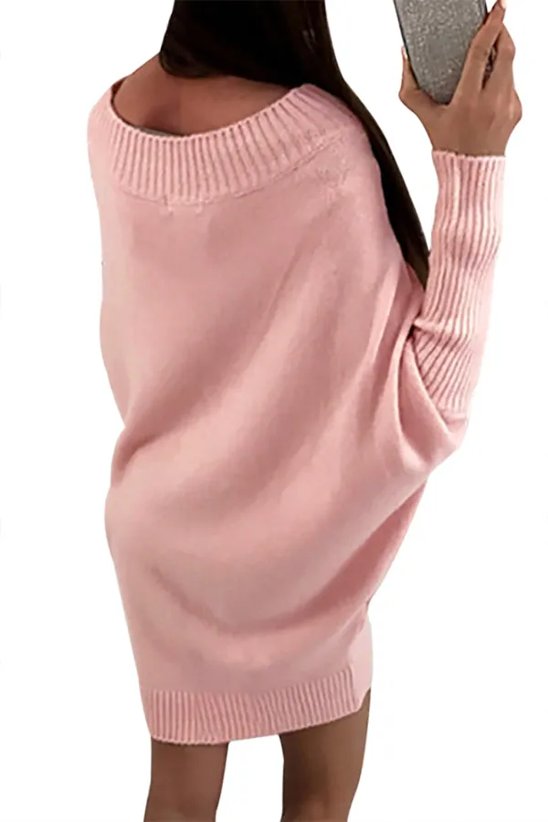 Sexy Pink Stylish Long Sleeve Baggy Sweater Dress