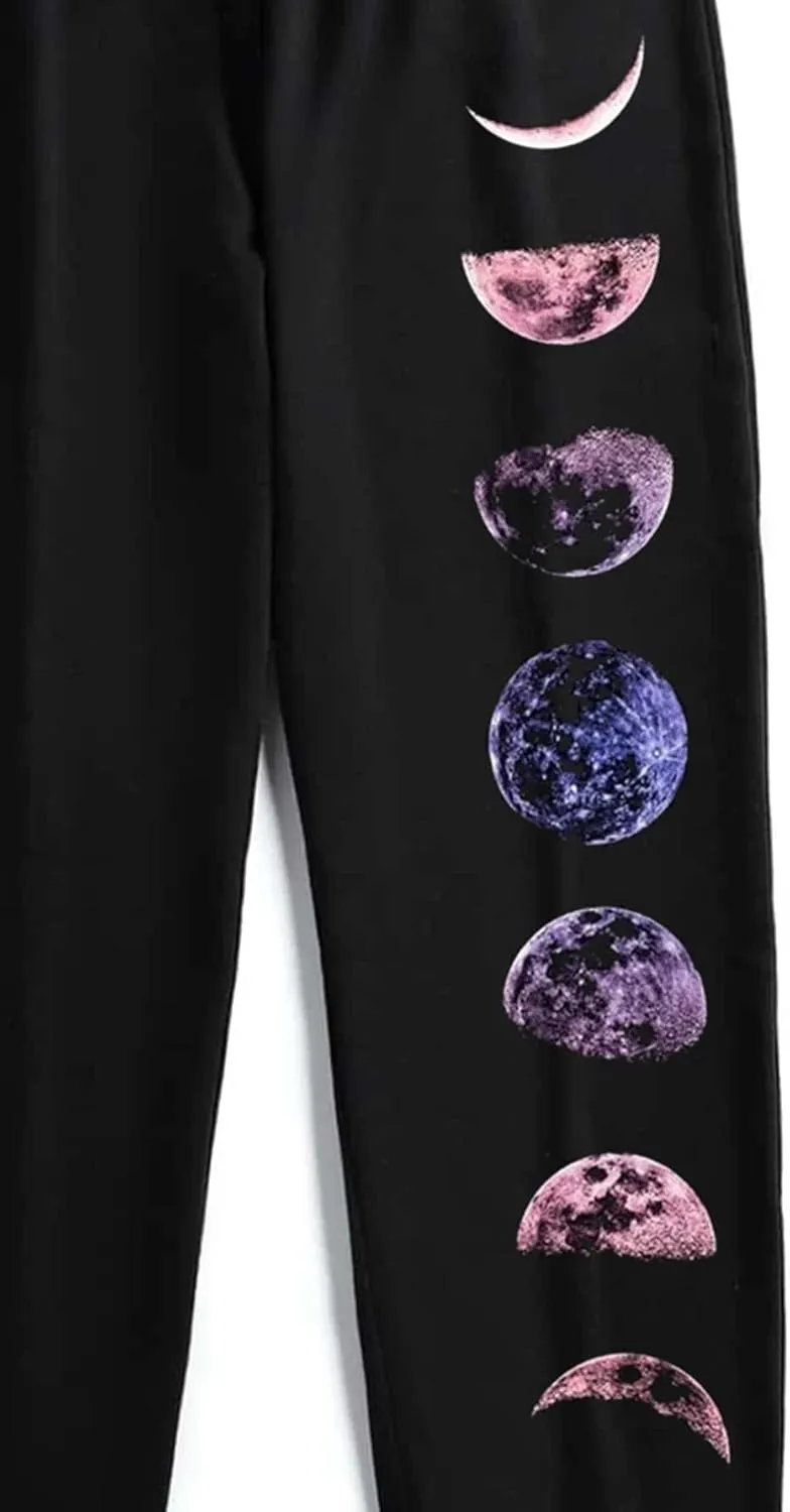 SOLY HUX Women's Moon Print Elastic High Waisted Sweatpants Joggers Pants