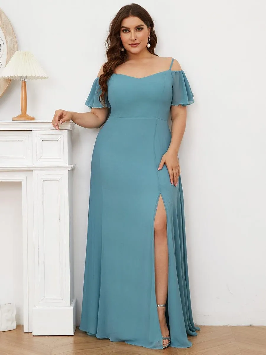 Stylish Cold-Shoulder Floor Length Bridesmaid Dress with Side Slit