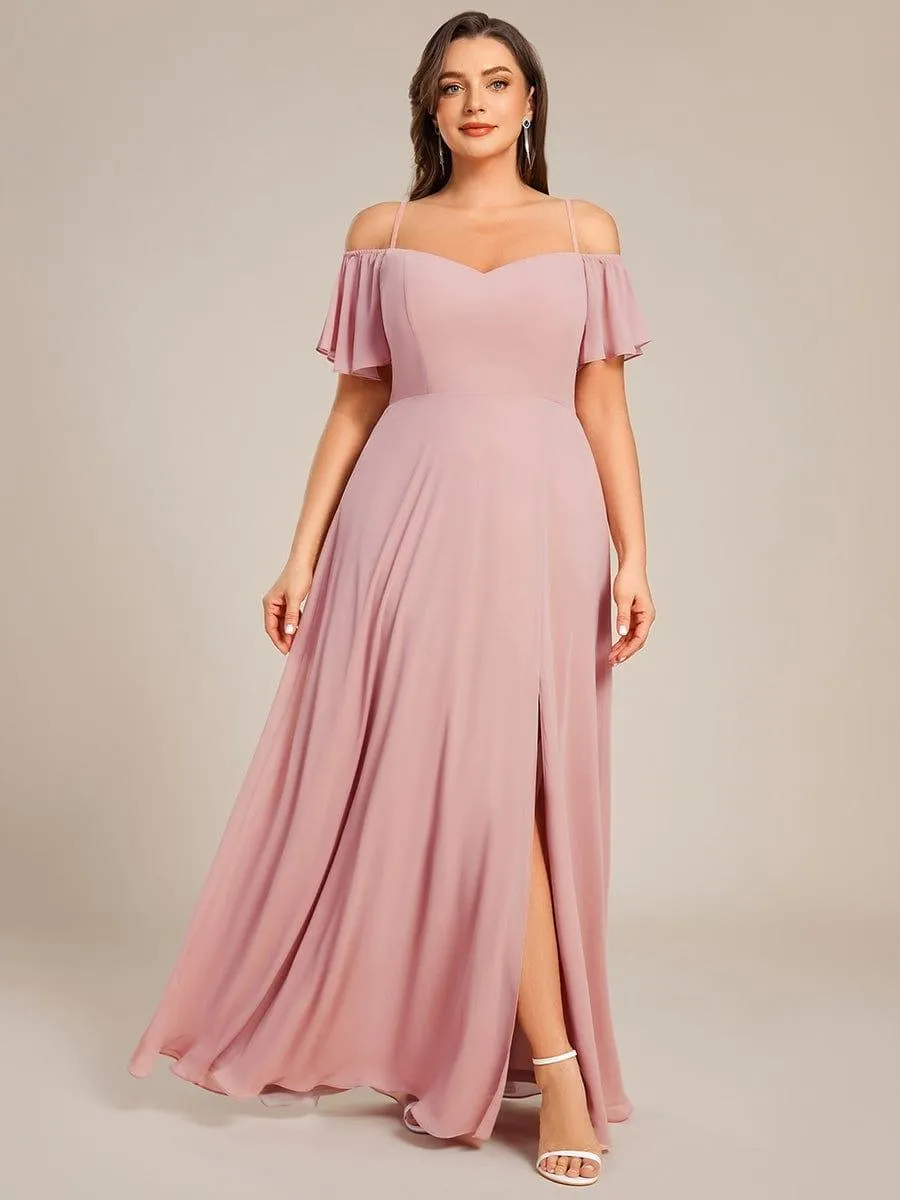 Stylish Cold-Shoulder Floor Length Bridesmaid Dress with Side Slit