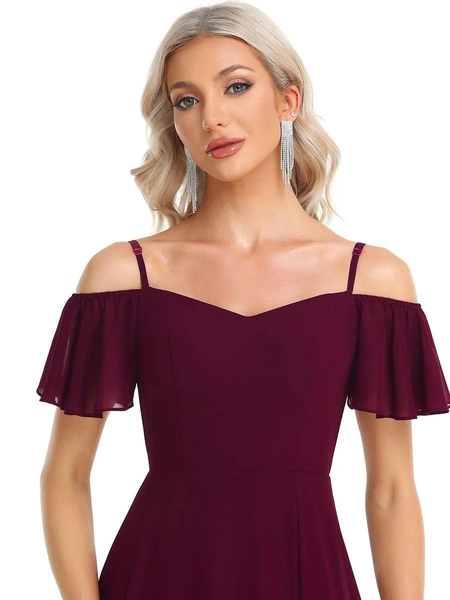 Stylish Cold-Shoulder Floor Length Bridesmaid Dress with Side Slit