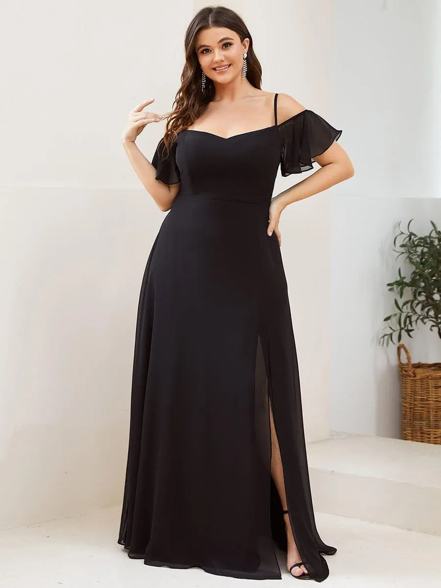 Stylish Cold-Shoulder Floor Length Bridesmaid Dress with Side Slit