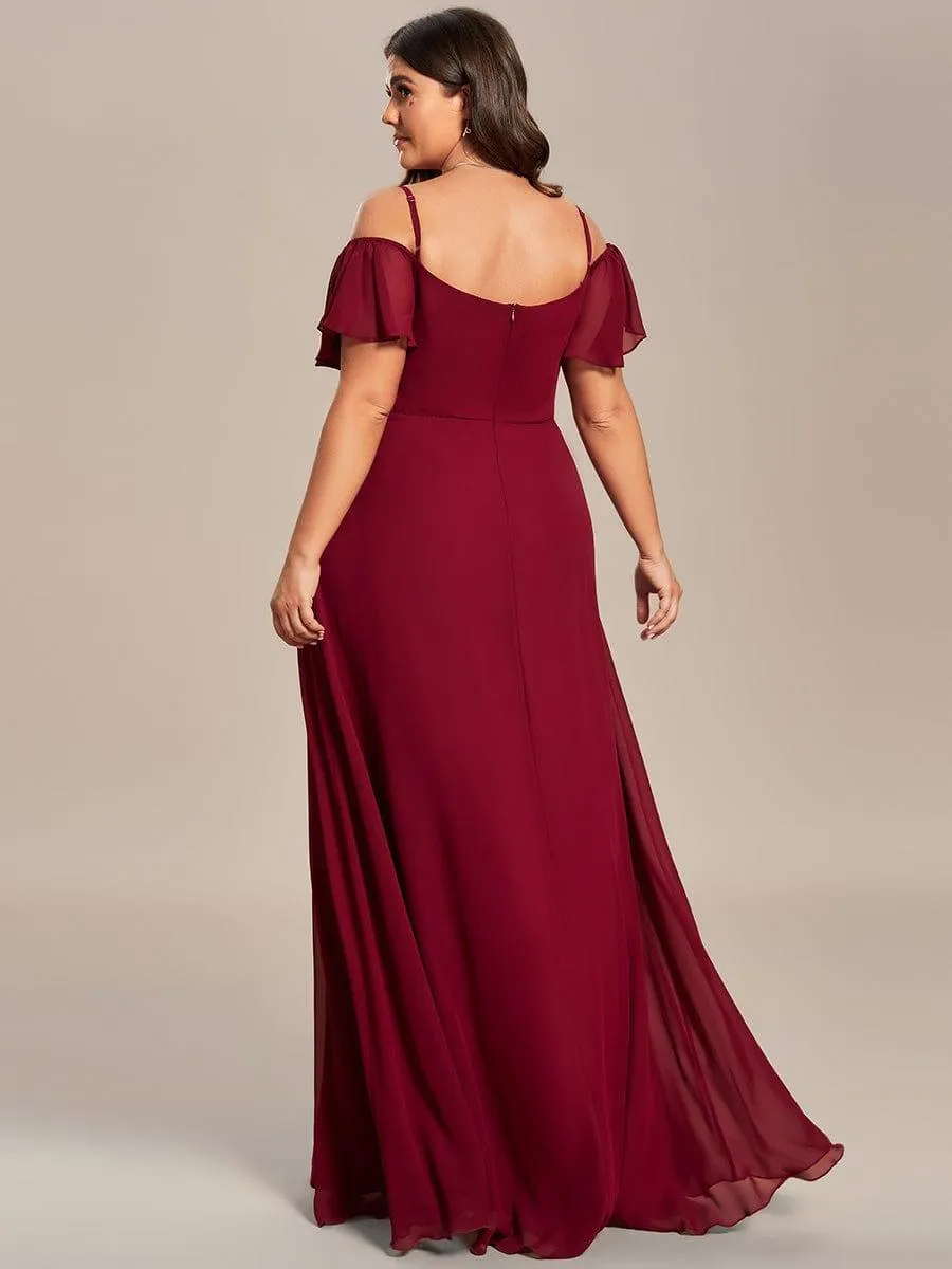 Stylish Cold-Shoulder Floor Length Bridesmaid Dress with Side Slit