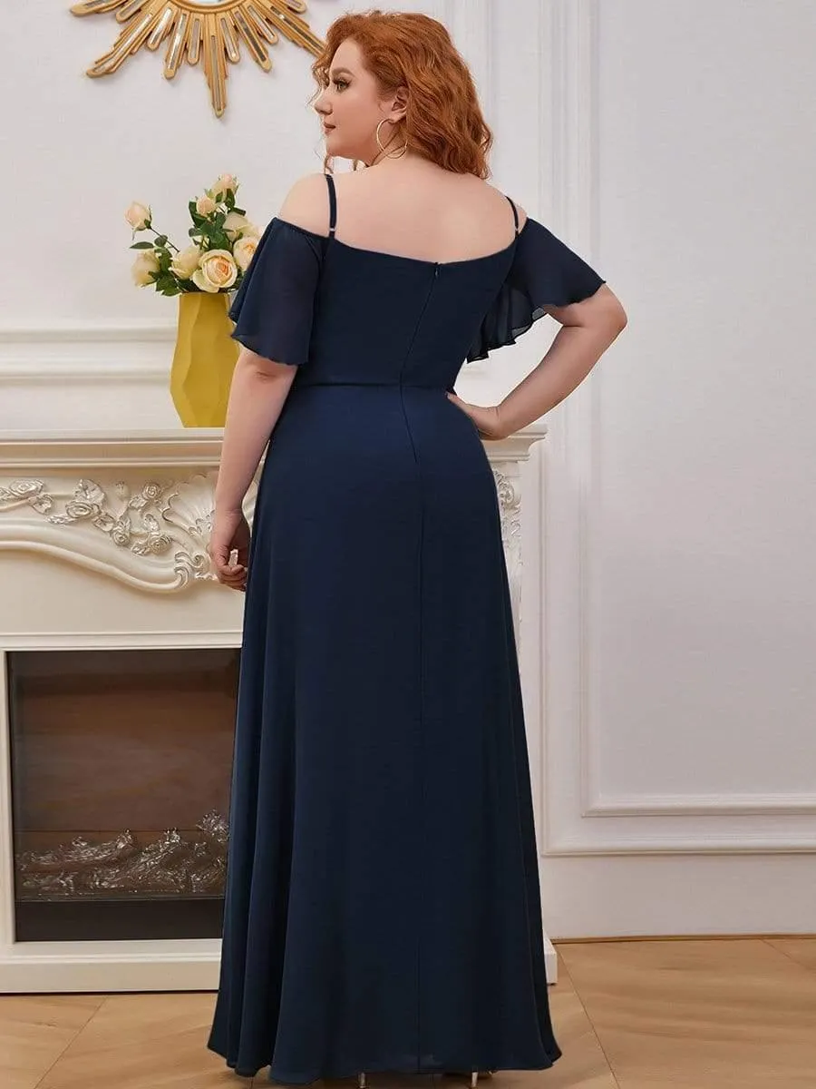 Stylish Cold-Shoulder Floor Length Bridesmaid Dress with Side Slit