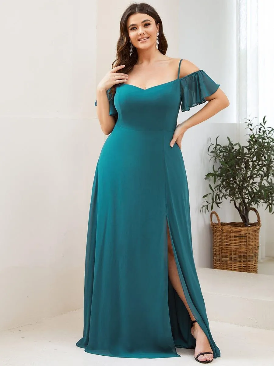 Stylish Cold-Shoulder Floor Length Bridesmaid Dress with Side Slit