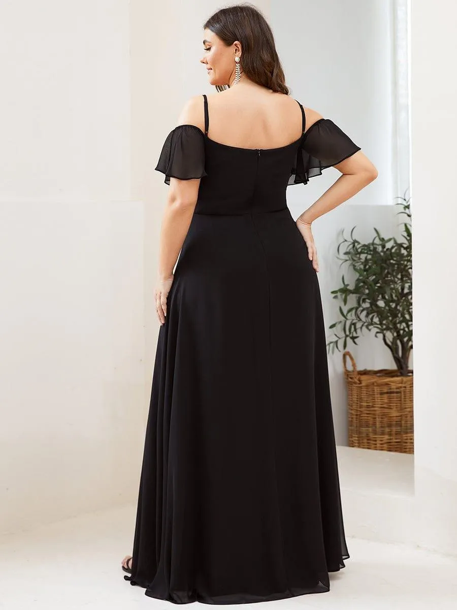 Stylish Cold-Shoulder Floor Length Bridesmaid Dress with Side Slit
