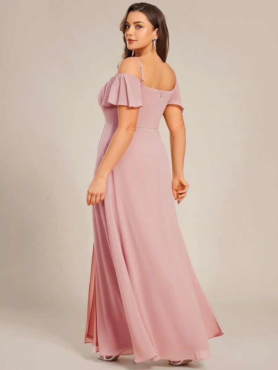 Stylish Cold-Shoulder Floor Length Bridesmaid Dress with Side Slit