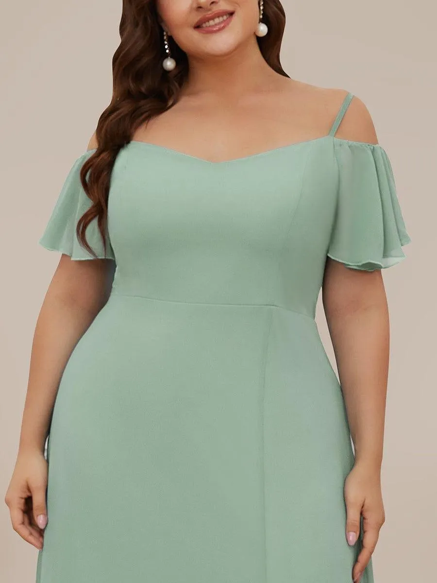 Stylish Cold-Shoulder Floor Length Bridesmaid Dress with Side Slit