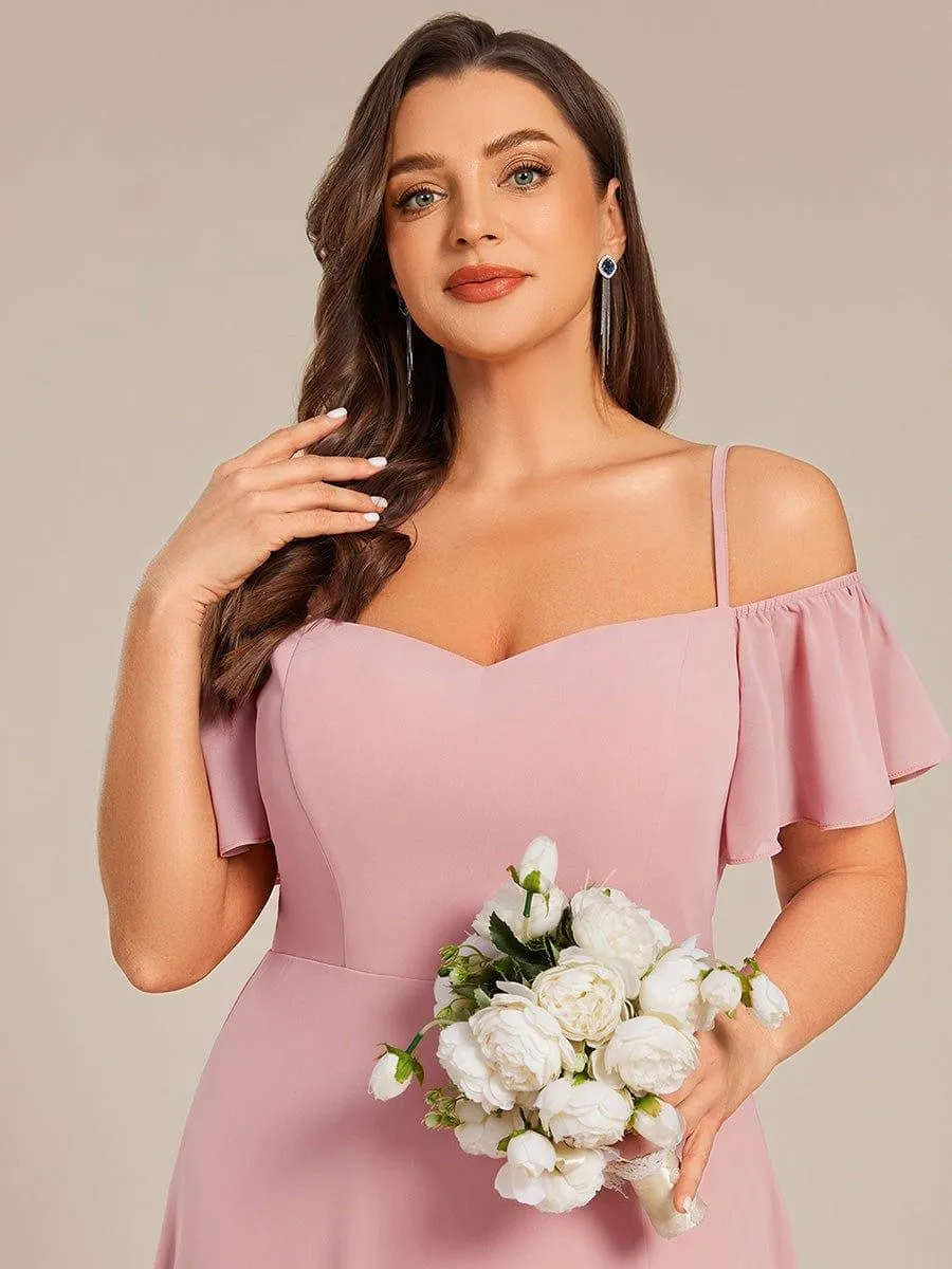 Stylish Cold-Shoulder Floor Length Bridesmaid Dress with Side Slit