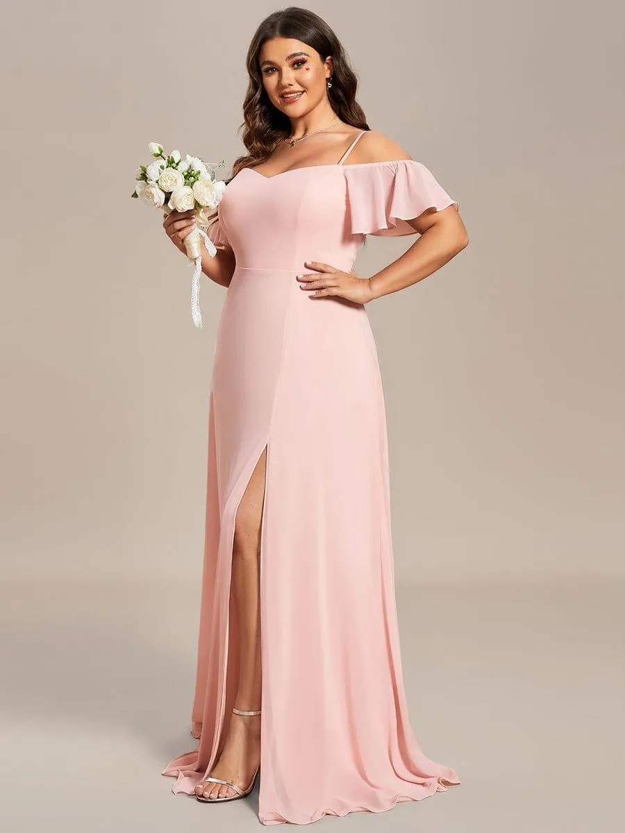 Stylish Cold-Shoulder Floor Length Bridesmaid Dress with Side Slit