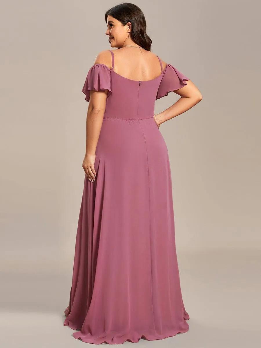 Stylish Cold-Shoulder Floor Length Bridesmaid Dress with Side Slit