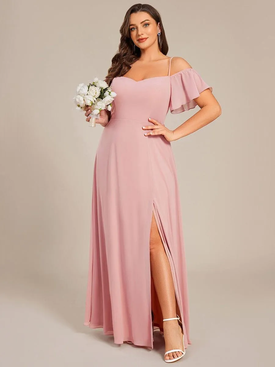 Stylish Cold-Shoulder Floor Length Bridesmaid Dress with Side Slit