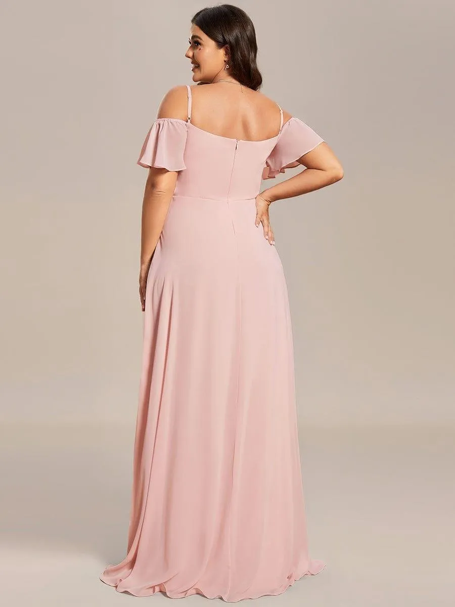 Stylish Cold-Shoulder Floor Length Bridesmaid Dress with Side Slit