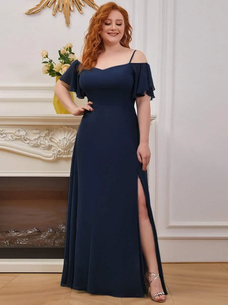 Stylish Cold-Shoulder Floor Length Bridesmaid Dress with Side Slit