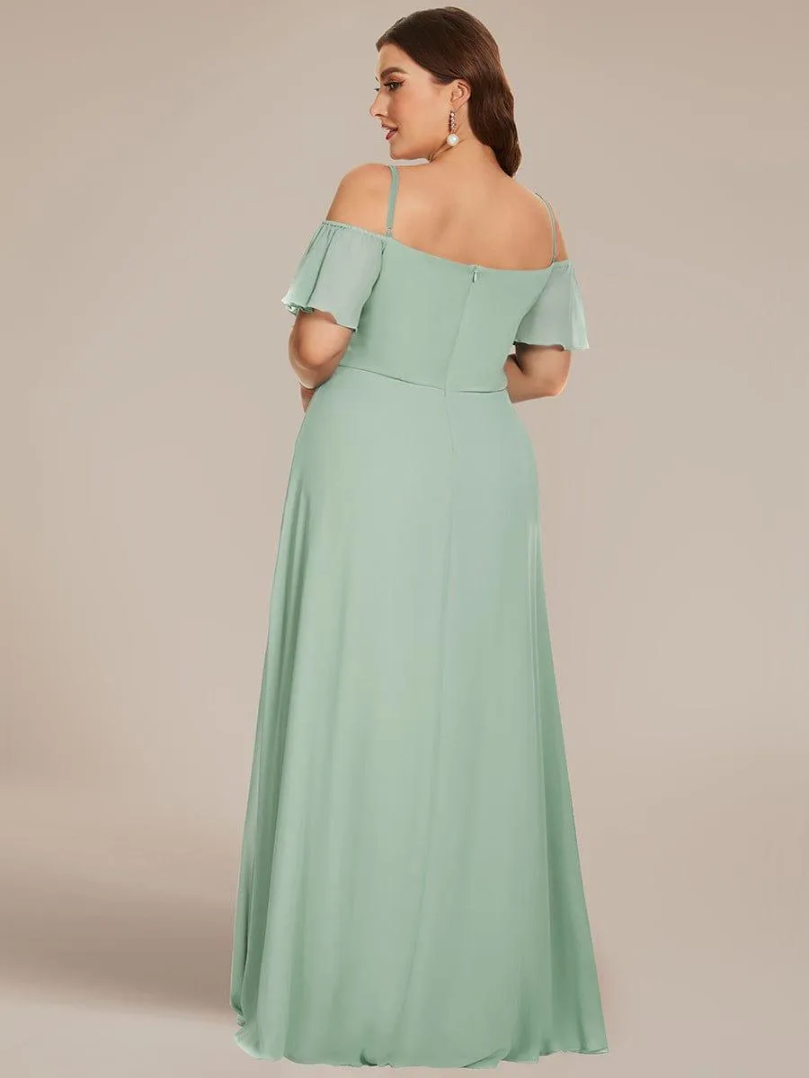 Stylish Cold-Shoulder Floor Length Bridesmaid Dress with Side Slit