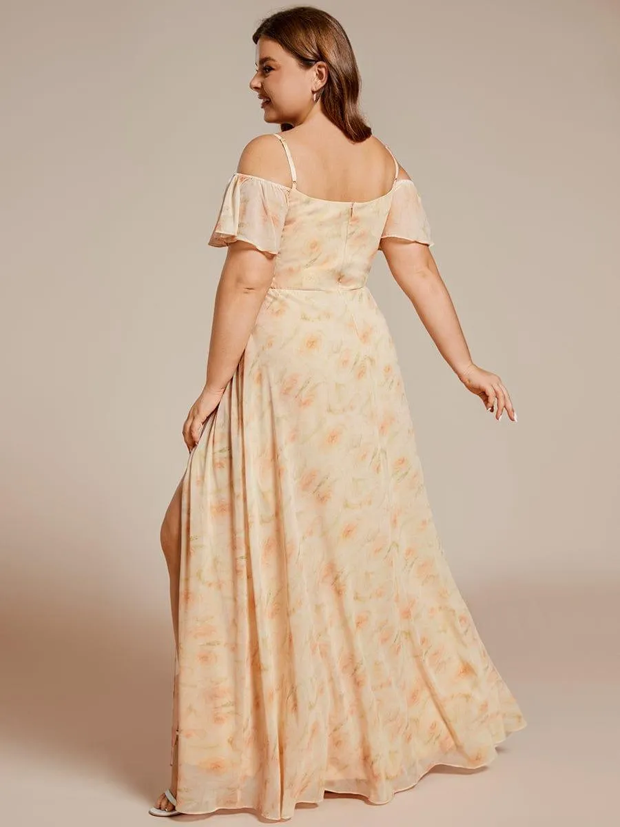 Stylish Cold-Shoulder Floor Length Bridesmaid Dress with Side Slit
