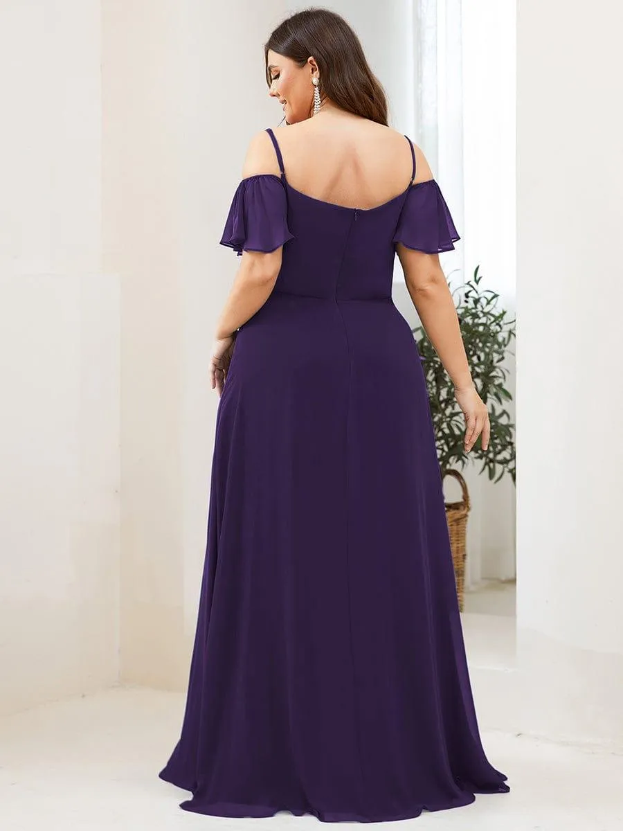 Stylish Cold-Shoulder Floor Length Bridesmaid Dress with Side Slit
