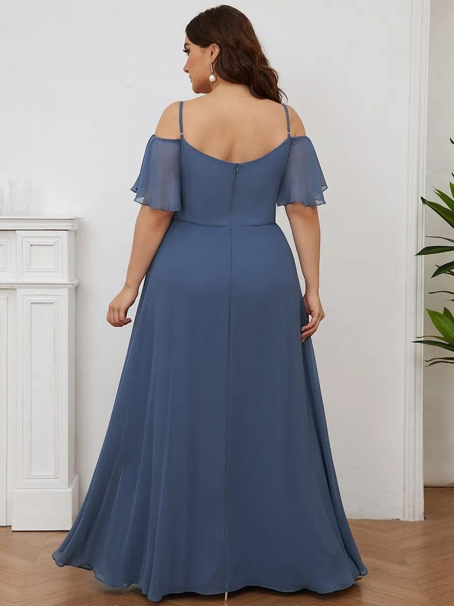 Stylish Cold-Shoulder Floor Length Bridesmaid Dress with Side Slit