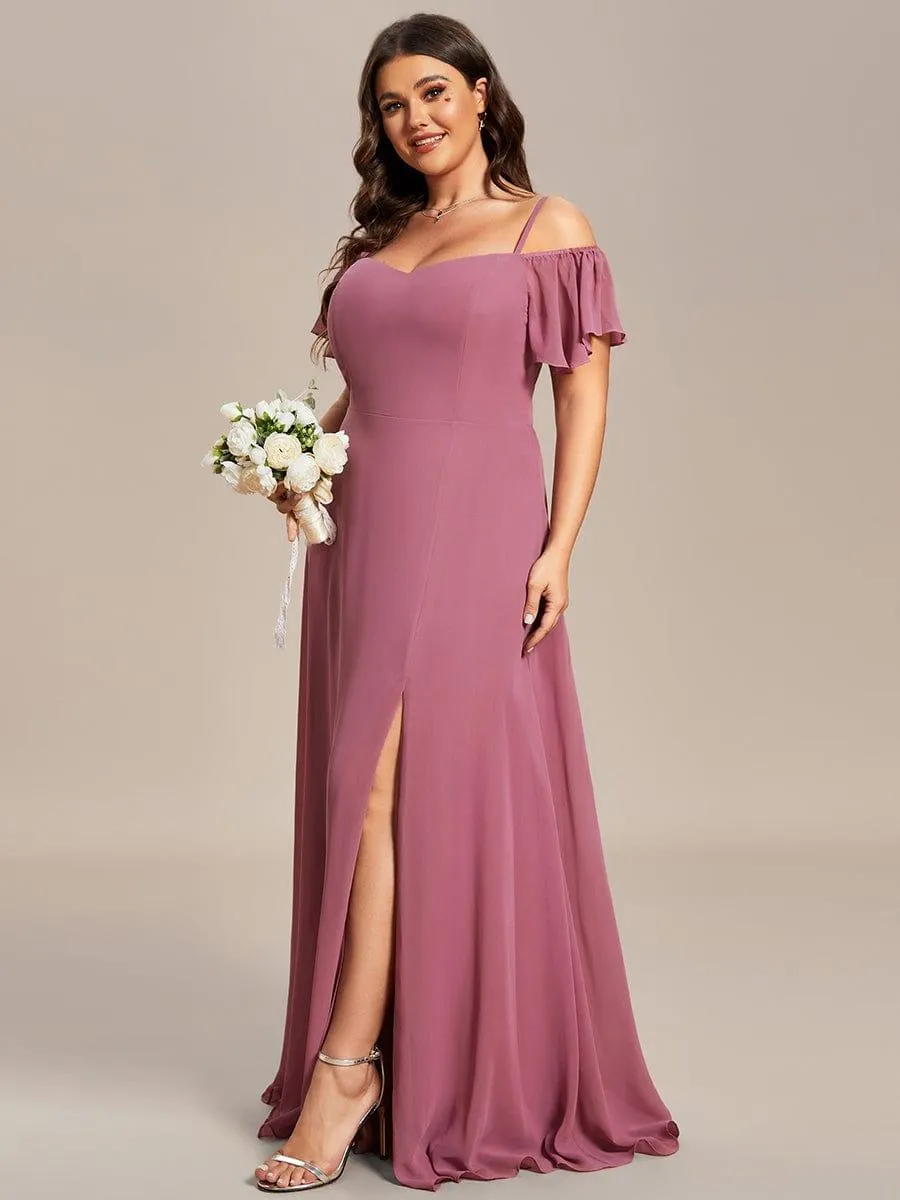 Stylish Cold-Shoulder Floor Length Bridesmaid Dress with Side Slit