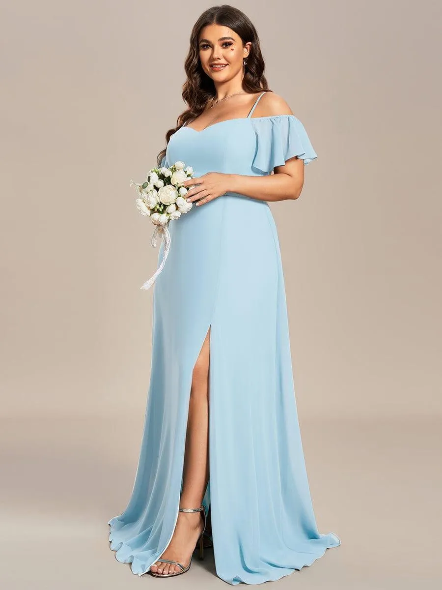 Stylish Cold-Shoulder Floor Length Bridesmaid Dress with Side Slit
