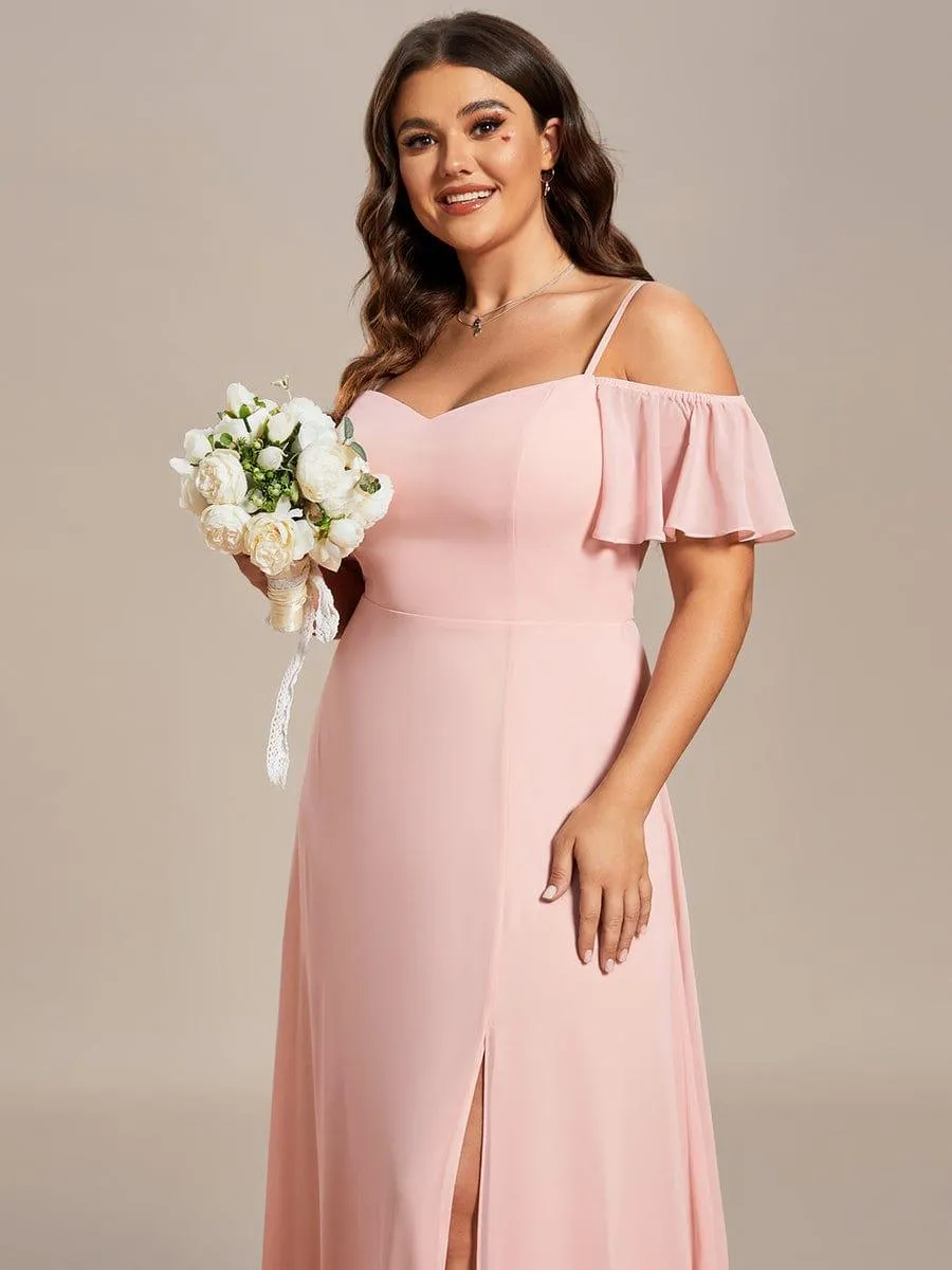 Stylish Cold-Shoulder Floor Length Bridesmaid Dress with Side Slit