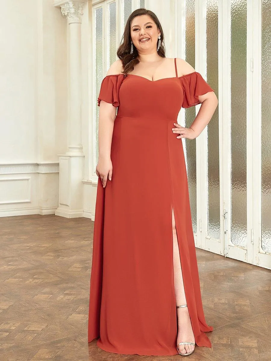 Stylish Cold-Shoulder Floor Length Bridesmaid Dress with Side Slit