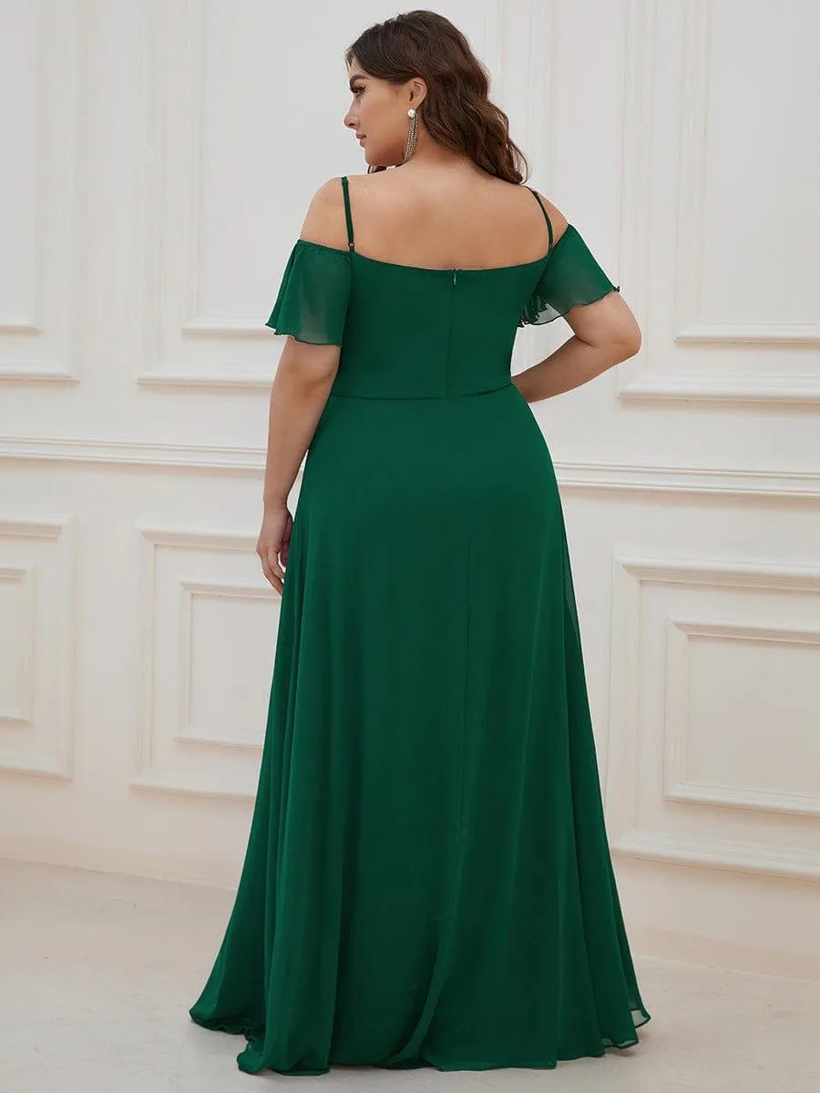 Stylish Cold-Shoulder Floor Length Bridesmaid Dress with Side Slit