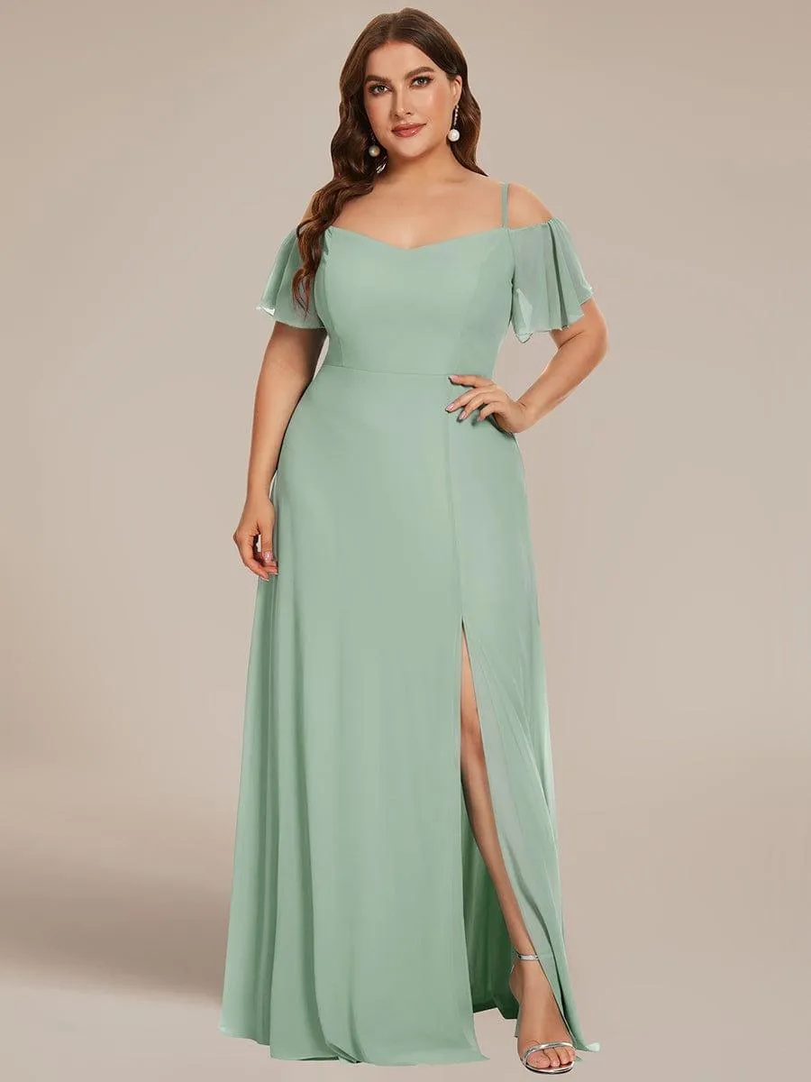 Stylish Cold-Shoulder Floor Length Bridesmaid Dress with Side Slit