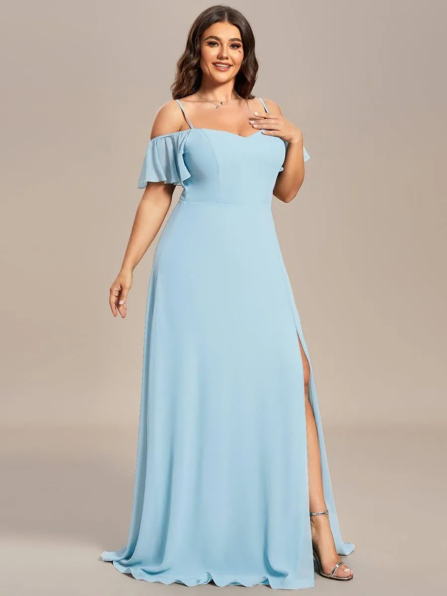 Stylish Cold-Shoulder Floor Length Bridesmaid Dress with Side Slit