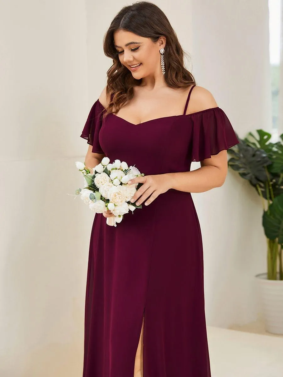 Stylish Cold-Shoulder Floor Length Bridesmaid Dress with Side Slit