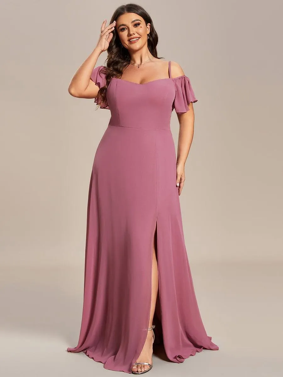 Stylish Cold-Shoulder Floor Length Bridesmaid Dress with Side Slit