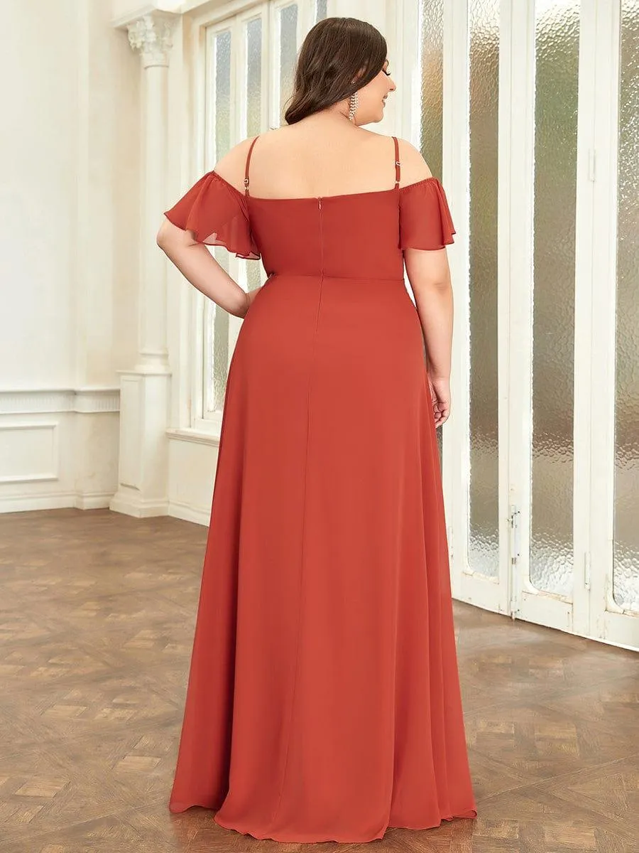 Stylish Cold-Shoulder Floor Length Bridesmaid Dress with Side Slit