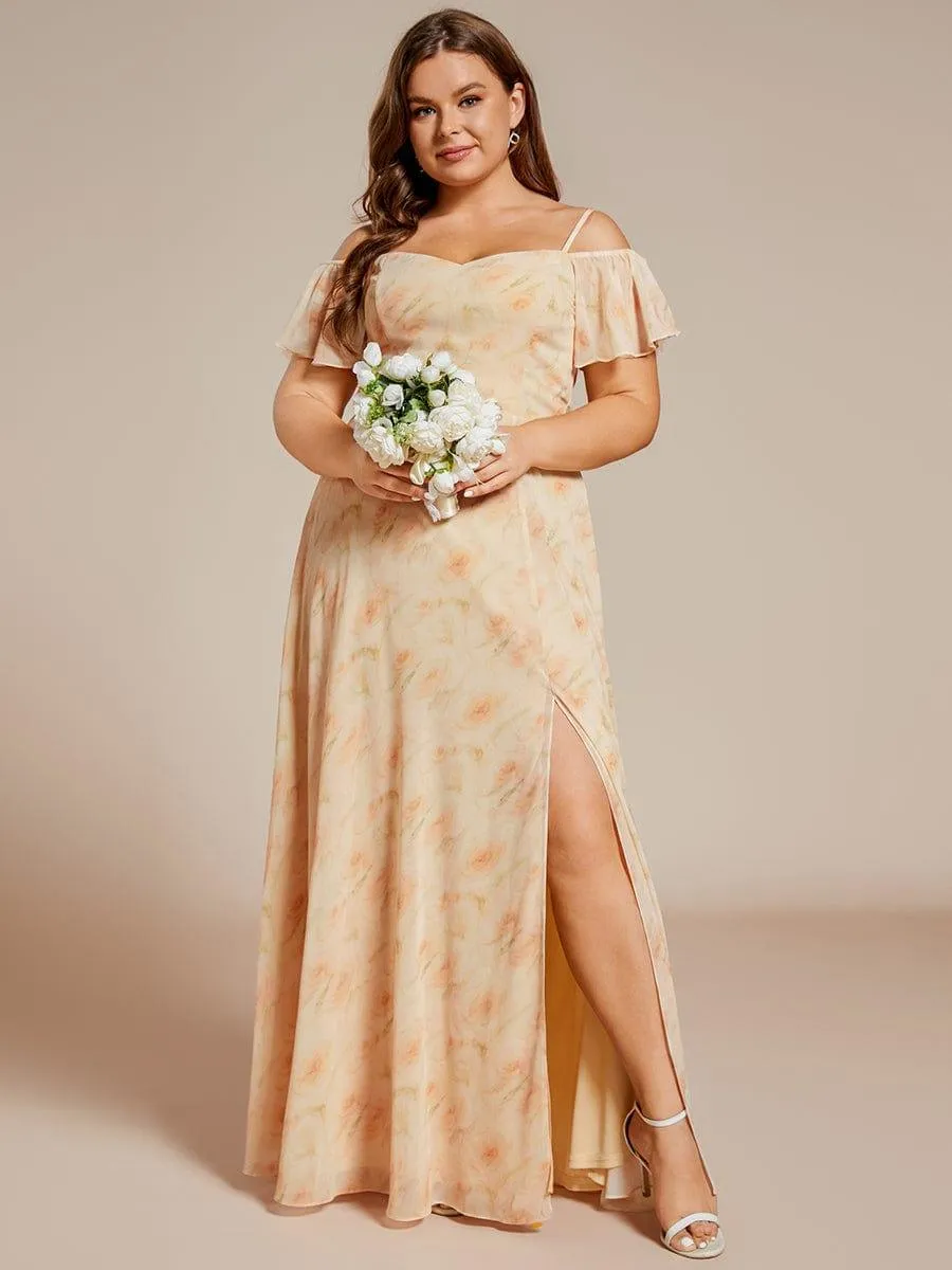 Stylish Cold-Shoulder Floor Length Bridesmaid Dress with Side Slit