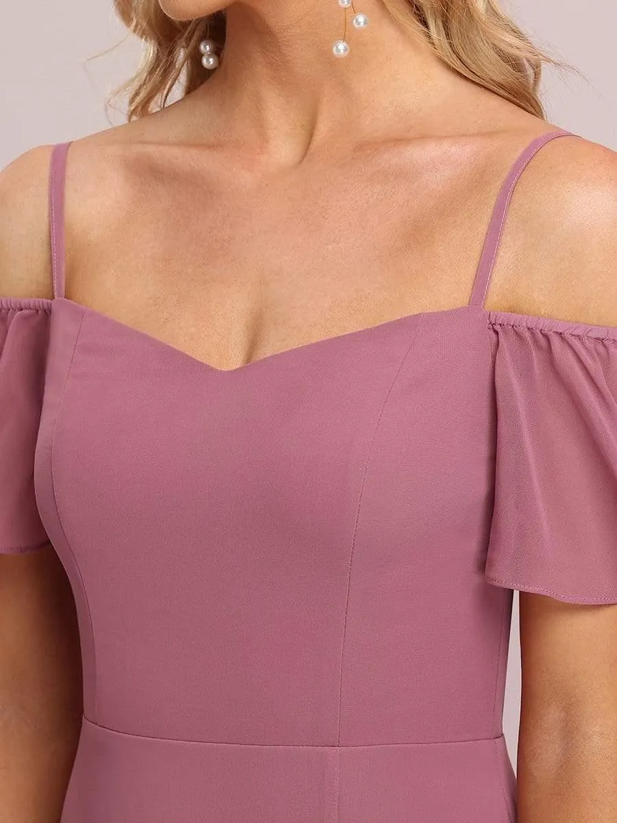 Stylish Cold-Shoulder Floor Length Bridesmaid Dress with Side Slit
