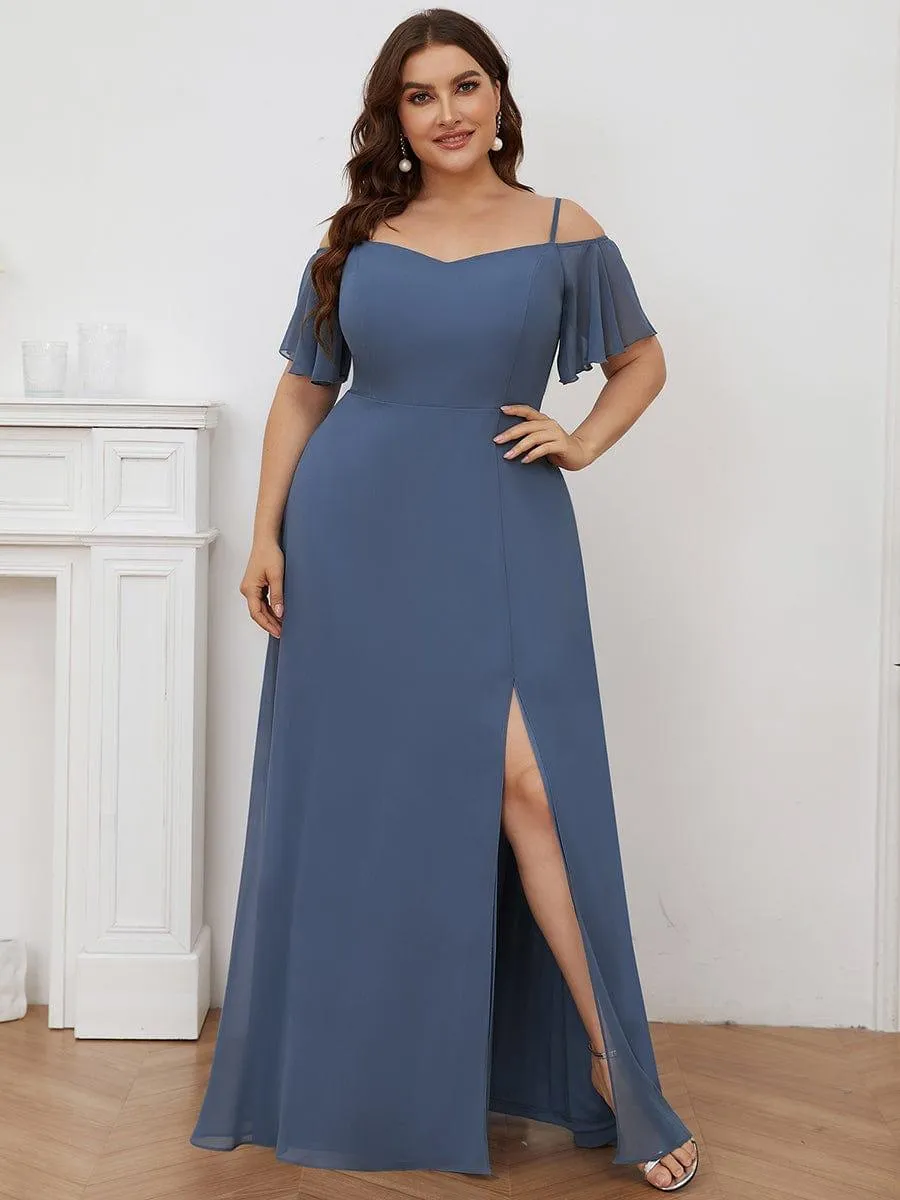 Stylish Cold-Shoulder Floor Length Bridesmaid Dress with Side Slit
