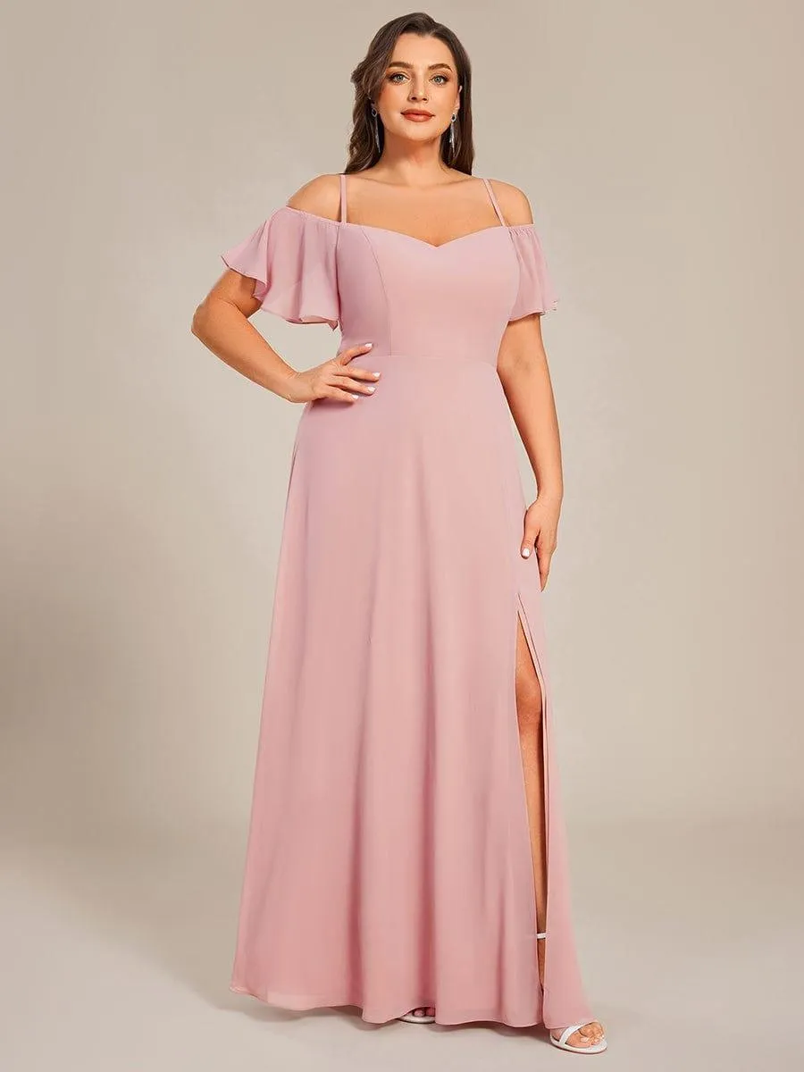 Stylish Cold-Shoulder Floor Length Bridesmaid Dress with Side Slit