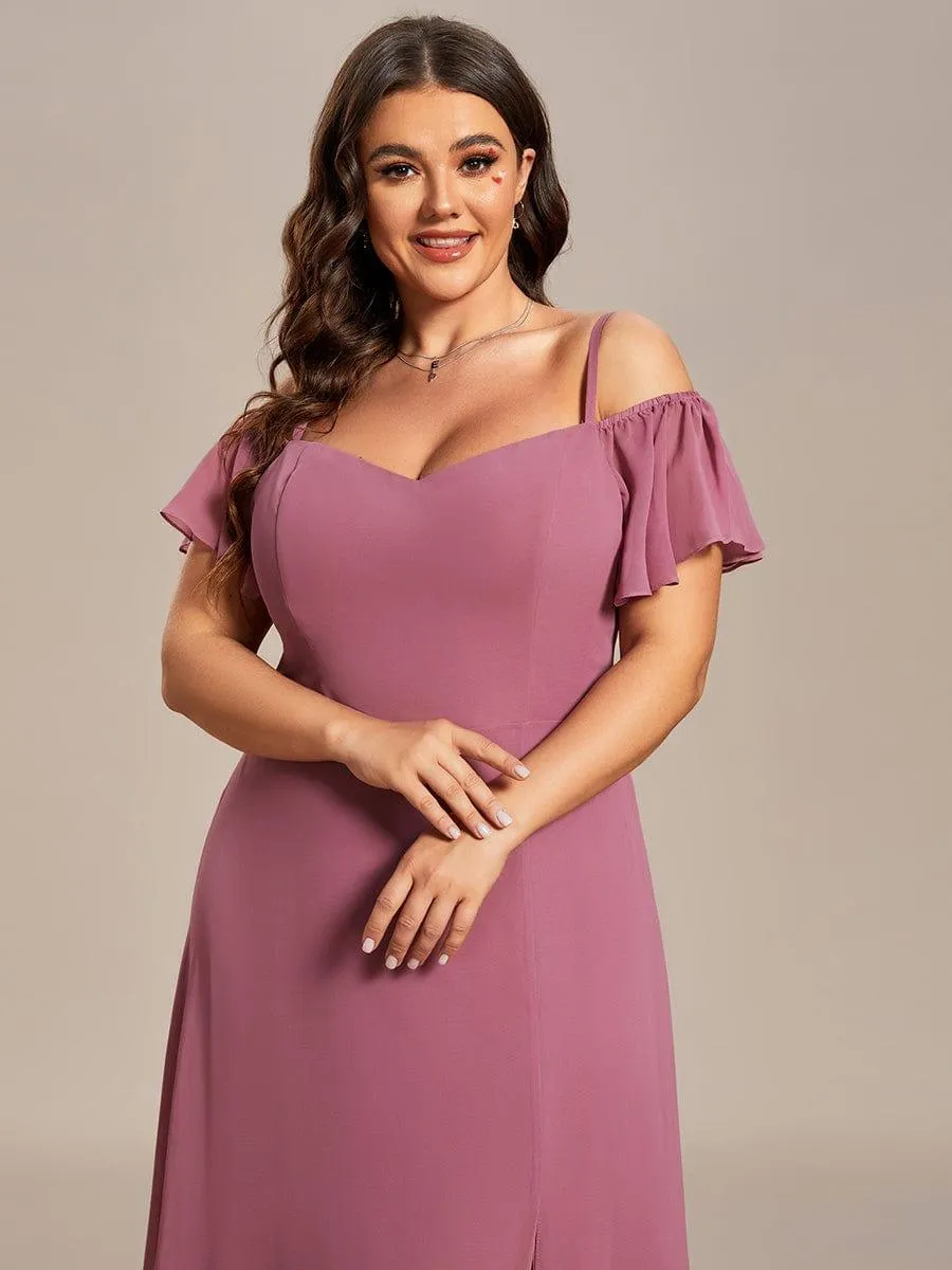 Stylish Cold-Shoulder Floor Length Bridesmaid Dress with Side Slit