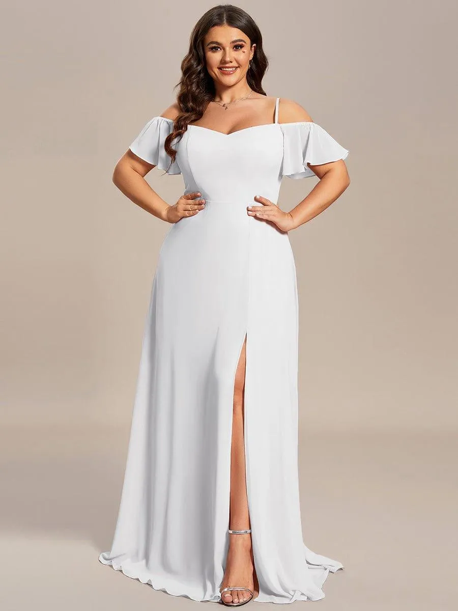 Stylish Cold-Shoulder Floor Length Bridesmaid Dress with Side Slit