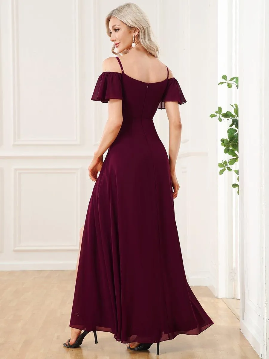 Stylish Cold-Shoulder Floor Length Bridesmaid Dress with Side Slit