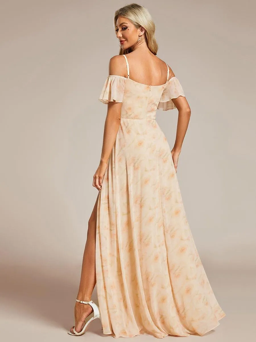 Stylish Cold-Shoulder Floor Length Bridesmaid Dress with Side Slit