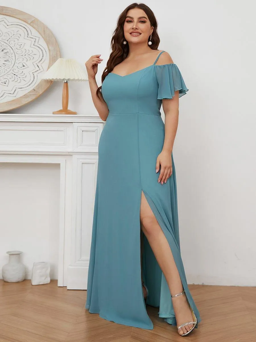 Stylish Cold-Shoulder Floor Length Bridesmaid Dress with Side Slit