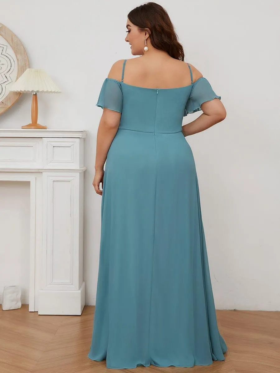 Stylish Cold-Shoulder Floor Length Bridesmaid Dress with Side Slit
