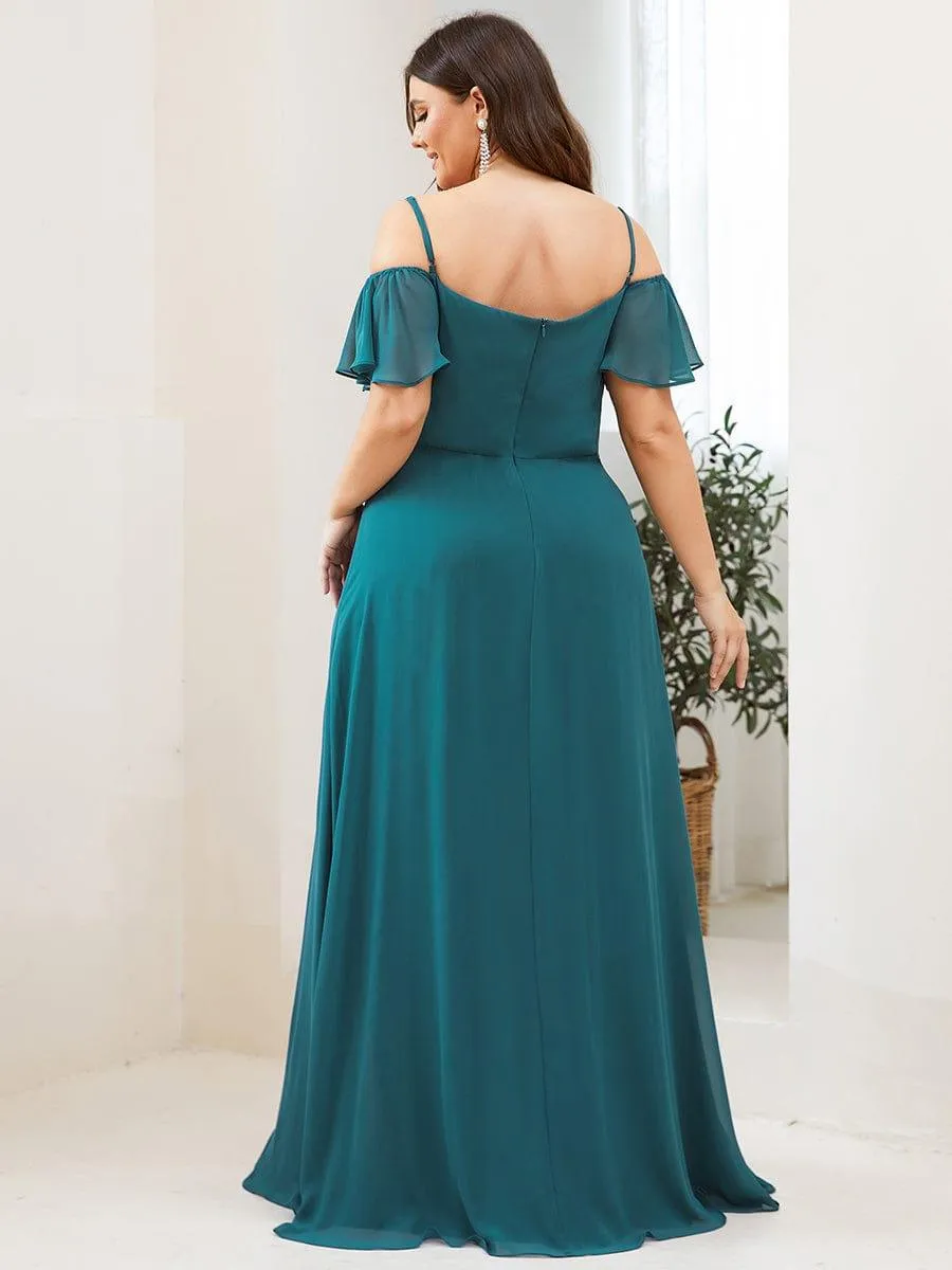Stylish Cold-Shoulder Floor Length Bridesmaid Dress with Side Slit