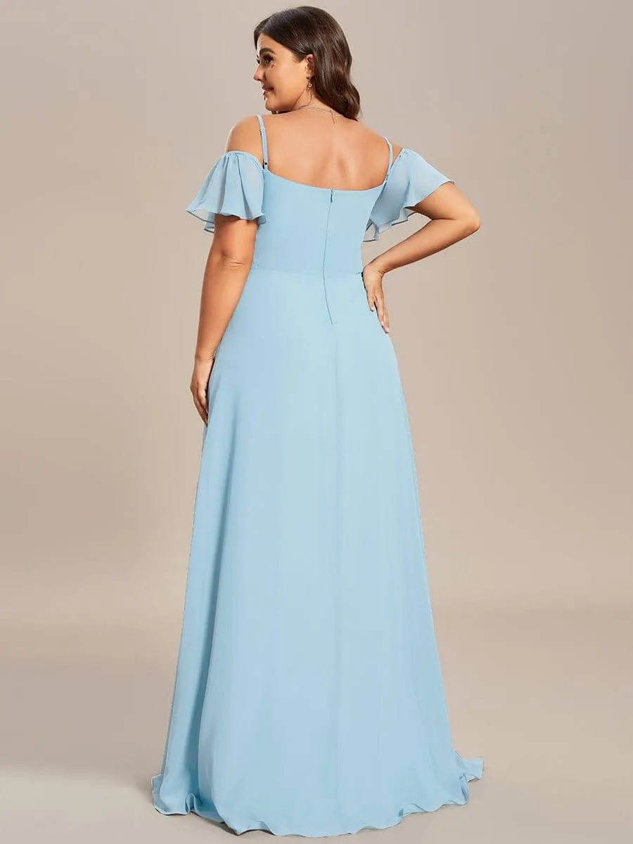 Stylish Cold-Shoulder Floor Length Bridesmaid Dress with Side Slit