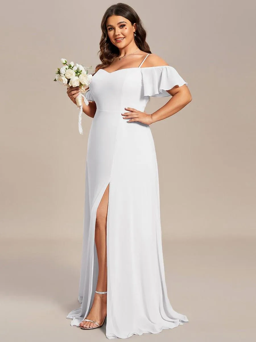 Stylish Cold-Shoulder Floor Length Bridesmaid Dress with Side Slit