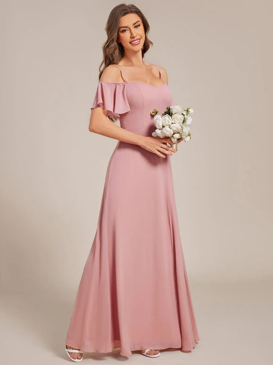 Stylish Cold-Shoulder Floor Length Bridesmaid Dress with Side Slit
