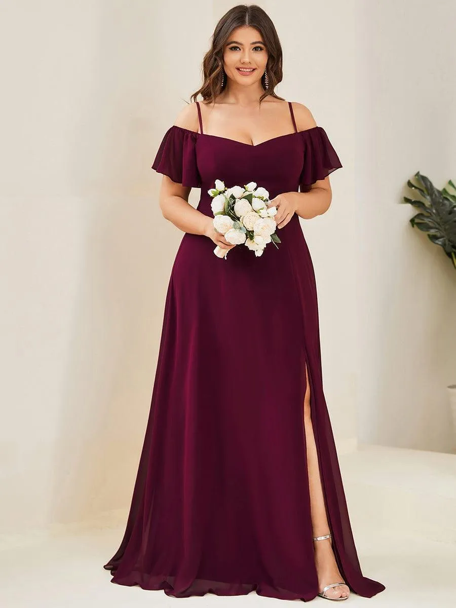 Stylish Cold-Shoulder Floor Length Bridesmaid Dress with Side Slit