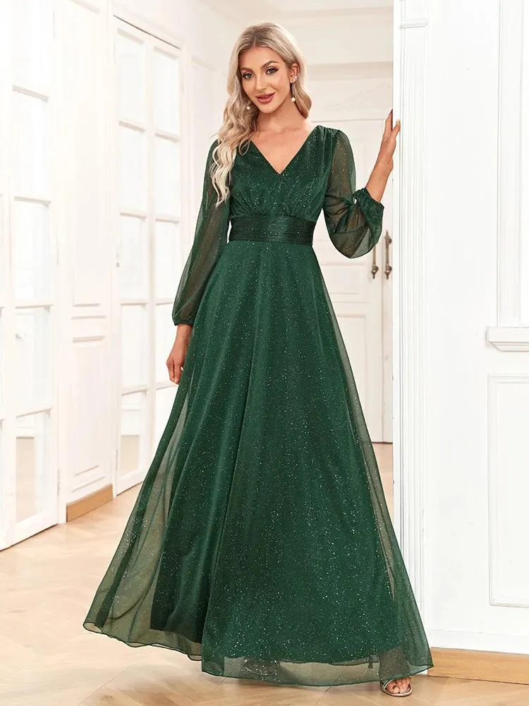Stylish high-waisted V-neck slim-fitting dress