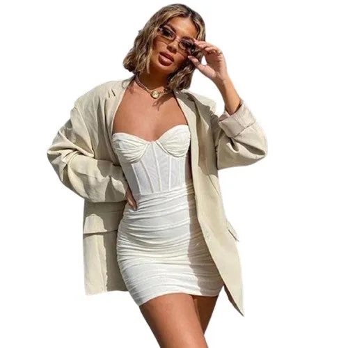 Stylish Mesh Mini Notched Waist Ruched Mini Bodycon Dresses For Women