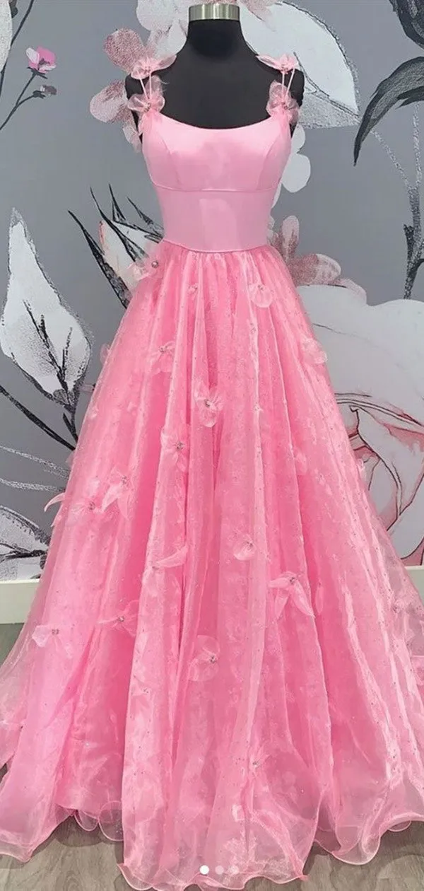 Stylish Pink Color Appliques Long Prom Dresses, A-line 2020 Newest Prom Dresses